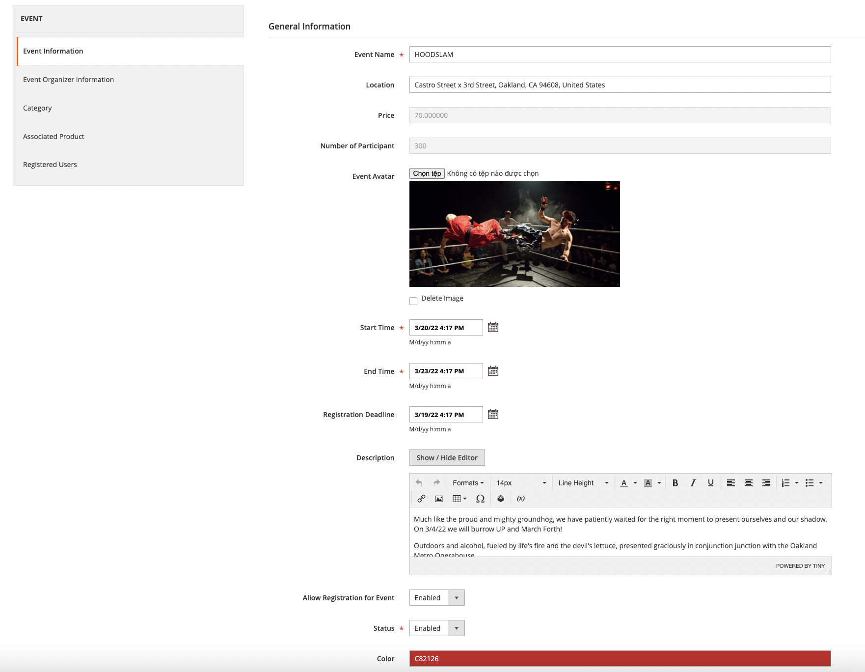 create a new event on backend
